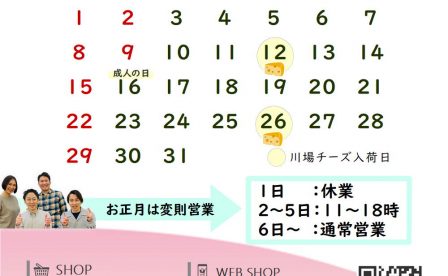 自然派ワイン専門店ハウディ　営業カレンダー2023.1
